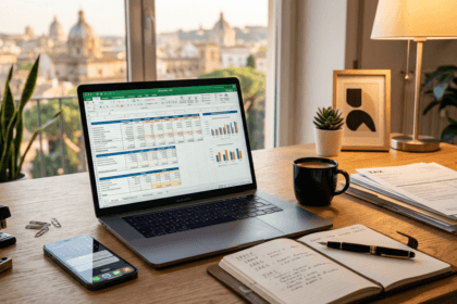 Scrivania professionale con smartphone e laptop — deducibilità spese telefonia imprese