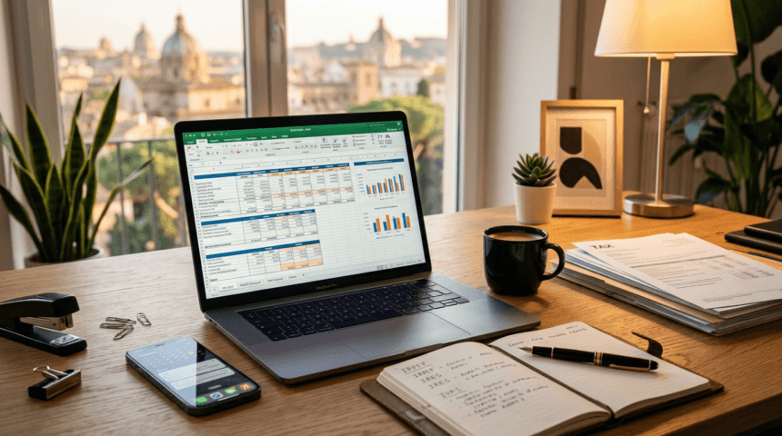 Scrivania professionale con smartphone e laptop — deducibilità spese telefonia imprese