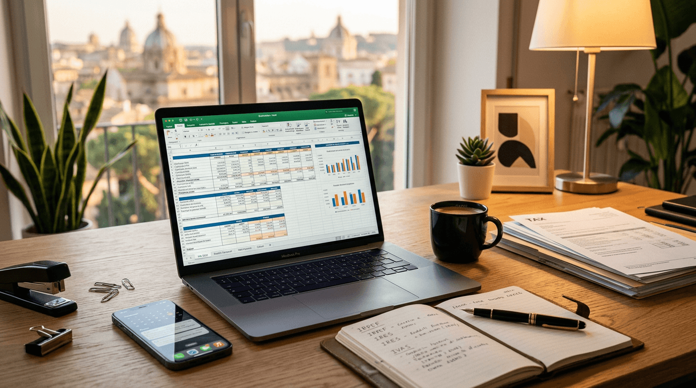 Scrivania professionale con smartphone e laptop — deducibilità spese telefonia imprese
