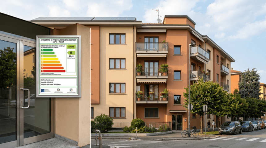 Edificio residenziale italiano con certificazione energetica - direttiva EPBD Fit for 55 obblighi 2030